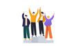 © ATANU - Winning moment : a group of individuals exults from a podium. Their arms raised in triumphant celebration