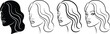 © Masuda - Woman face side profile silhouette set, female head with long wavy hair, beauty salon hair care vector illustration, isolated on white background,