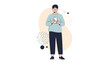 © Sagara - Young man using smartphone in casual attire with abstract background design