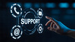 © Muhammad - Futuristic digital support interface with icons for phone, email, settings and communication services