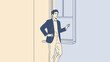 © Elsha - Young professional man in smart casual attire checking mobile device at window in modern office