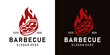 © udumbara - Vintage Barbecue logo design illustration. Inspiration vector symbol BBQ Grill. Steak beef with flame fire design template