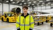 © MT - Female Aircraft Maintenance Technician in High-Visibility Safety Gear Working in an Aviation Hangar Facility