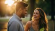 © ini.saya - Smiling couple enjoying a beautiful sunset outdoors with warm sunlight