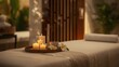 © The 2R Artificiality - Spa setup with cosmetics and candles on massage table, designed for stress relief