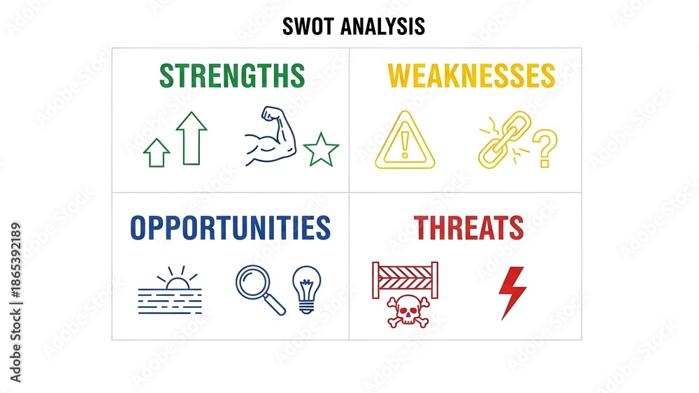Swot Matri A clear graphic presentation illustrating the essential components of a ...