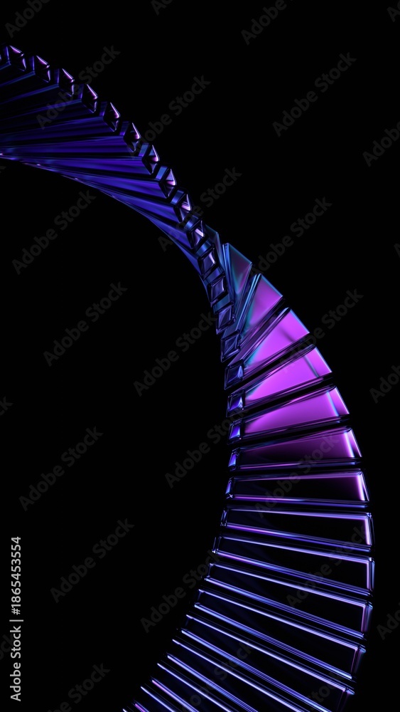 Abstract dark background, futuristic glass structure, vertical orientation, 3d render