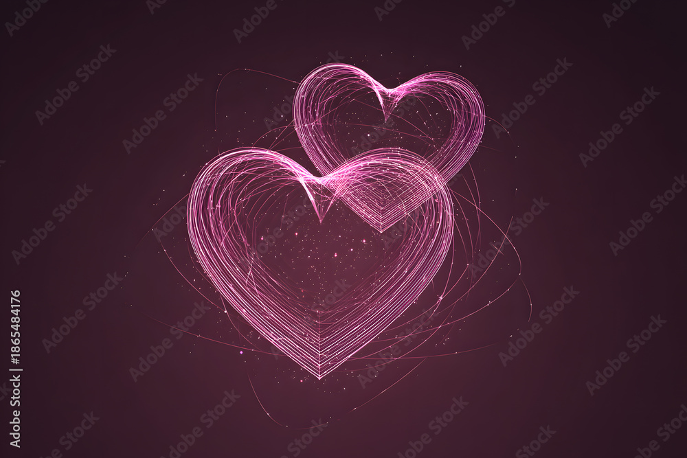 Heart Connection Background Two glowing hearts with lines and points on a dark background create a ...