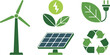 © PUTUL - Renewable green energy concept vector with wind turbine solar panel electric plug leaf and recycling symbol for sustainability.
