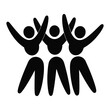© Jahida - three people standing together with arms raised in celebration, vector illustration
