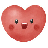 Cute Watercolor Red Smiling Heart Illustration. Adorable Love and Romantic Element for Valentine's Day and Kids' Design.