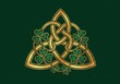 © ahmta - Golden Celtic Trinity Knot With Green Shamrocks on Deep Emerald Background for St Patricks Day Irish Heritage Branding and Luxury Festive Design