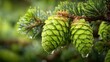 © nugroho - Close-up of vibrant green young pine cones and needles with water droplets