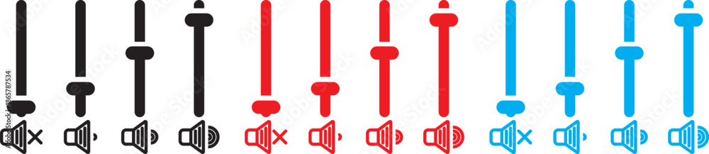 Volume Control Level Indicator sign. Sound settings symbols. Loudness ...
