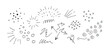 © Mr. Stocker - Set of hand-drawn black ink doodle elements including arrows, swirls, crosses, sunbursts, and scribbles for creative design projects and emphasis markers in a minimalist sketch style