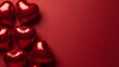 © MdSomun - Vibrant red heart balloons clustered on a rich crimson background with copy space