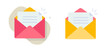 © vladwel - New mail email letter open icon vector simple minimal design illustration set, red yellow envelope with paper newsletter received document image clip art