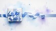 © vichate - Elegant Blue Ribbon Gift Box with Watercolor Splashes