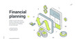 © provectors - Financial planning accounting analyzing isometric web banner design template vector illustration. Business finance bookkeeping analysis profit dynamic diagram strategy development optimization