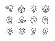 © Настя Шевчук - Innovative Icon Set. Innovative thinking. Line icon set of Innovative thinking: lightbulb in motion, outside-the-box cube, creativity burst, invention gear,
