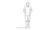 © krisnanto - Minimalist continuous line art of a standing person, embodying simplicity and elegant design in a human silhouette illustration