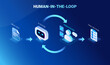 © forestgraphic - Human in the Loop infographics - workflow diagram showing AI human control and how AI systems support business decisions, with human review, approval, feedback loop responsible AI - technology vector
