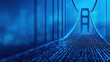 © Phanupong - Digital illustration of a massive suspension bridge constructed from glowing blue data streams