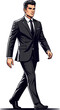 © al - Create a realistic Handsome young man in a black suit walking confidently, vector art with white background..
