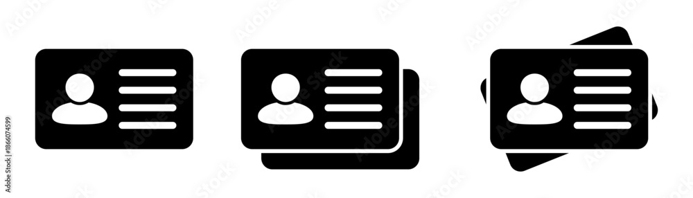 ID Card Icons Set, Employee Badge, Driver License and Staff Identification Symbols