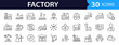 © SMUX - Factory and manufacturing Web Icon Set in Linear Style. Collection of manufacturing line icons, including automation, plants, industrial, production, machine, warehouse and more. Editable stroke