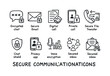 ©  knockkknock - Secure communications linear icon set. featuring encrypted chat, secure email, digital call, privacy app, voice encryption