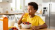 © El_design - Healthy breakfast with cereal and fresh fruit for kids in bright kitchen setting