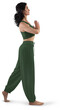 © olegphotor - Mockup of green wide yoga pants, top, trainer top woman, png, side view