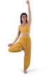 © olegphotor - Mockup of yellow wide yoga pants, top, trainer top woman, png, front view