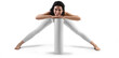 © olegphotor - Mockup of white floor mat, yoga tracksuit, top, leggings on trainer woman, png, front view