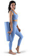 © olegphotor - Mockup of blue floor mat, yoga tracksuit, top, leggings on trainer woman, png, side view