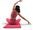 © olegphotor - Mockup of red floor mat, yoga tracksuit, top, leggings on trainer woman, png, back view