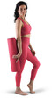 © olegphotor - Mockup of red floor mat, yoga tracksuit, top, leggings on trainer woman, png, side view