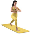 © olegphotor - Mockup of yellow floor mat, yoga tracksuit, top, leggings on trainer woman, png, front view