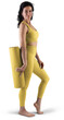 © olegphotor - Mockup of yellow floor mat, yoga tracksuit, top, leggings on trainer woman, png, side view