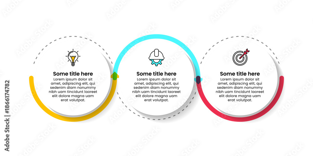 Infographic template. 3 connected circles with arrows and icons
