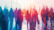 © Nataschen - Abstract urban scene with blurred silhouettes of people walking, vibrant colors blending, illustrating concepts of digital transparency, corporate control and a monitored society