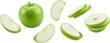 © Great Taste - A whole bright green apple with several sliced pieces artfully arranged and floating showcasing vibrant flesh and skin fruit fresh food natural healthy organic ingredient juicy crisp