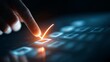 © florynstudio3 - A close-up of a finger pressing an illuminated check mark on a digital screen