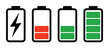 © wellcomejun - Charging battery icon collection illustrating low power, empty battery, and full charge levels, featuring clean vector signs isolated for user interface design,
