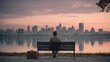 © Janoko Yudha - Man Sitting Bench City Skyline Dusk