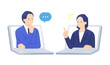© anna - 提案する営業。アドバイスを受けるクライアント。オンラインでの法人打ち合わせ。
