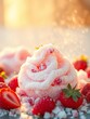 © YASUMIN - Strawberry spun sugar catching the light, a fleeting shimmer of whimsical confection,  straight on,  spun sugar art