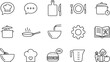 © Vactor Itbd - Comprehensive thin line icon set featuring chef hats kitchen utensils cooking pots recipe books and fresh vegetables representing culinary arts and restaurant food preparation