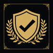 © Md. Jubaet mirza - Premium Gold Shield Icon with Checkmark and Laurel Wreath Elegant Security, Approval, and Quality Assurance Logo Vector Symbol for Business and Financial Branding
